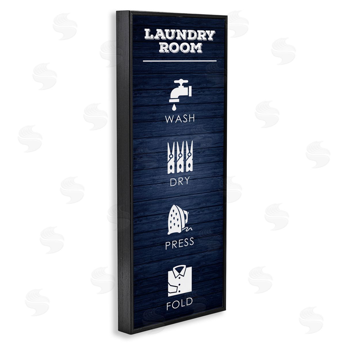Laundry Room Icons Rustic Blue Black Frame Print Wall Art, Home Decor by Melody Hogan