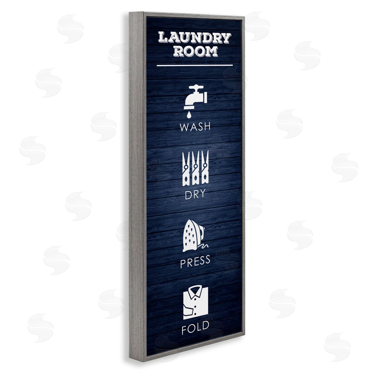 Laundry Room Icons Rustic Blue Grey Frame Print Wall Art, Home Decor by Melody Hogan