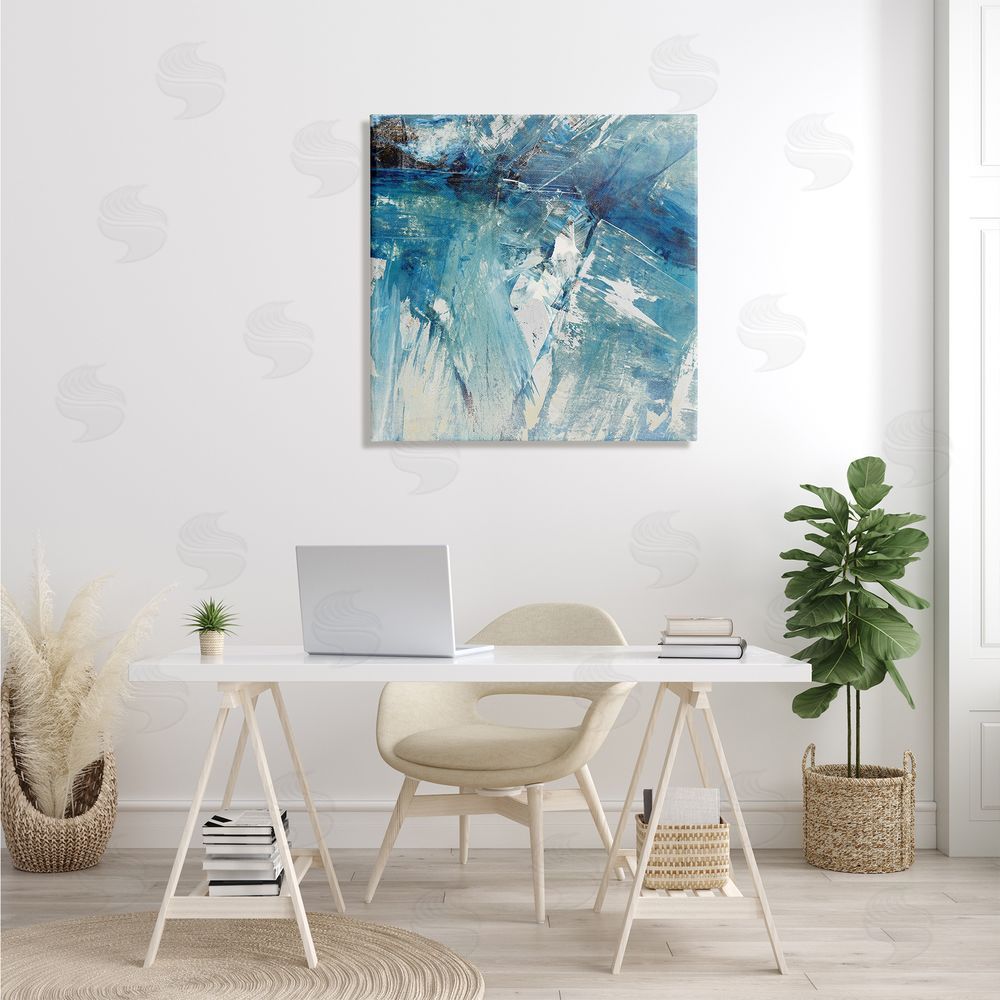 Sarah Stockstill Abstract Blue Paint Chaos Bold Rigid Movement Canvas Wall Art in Room