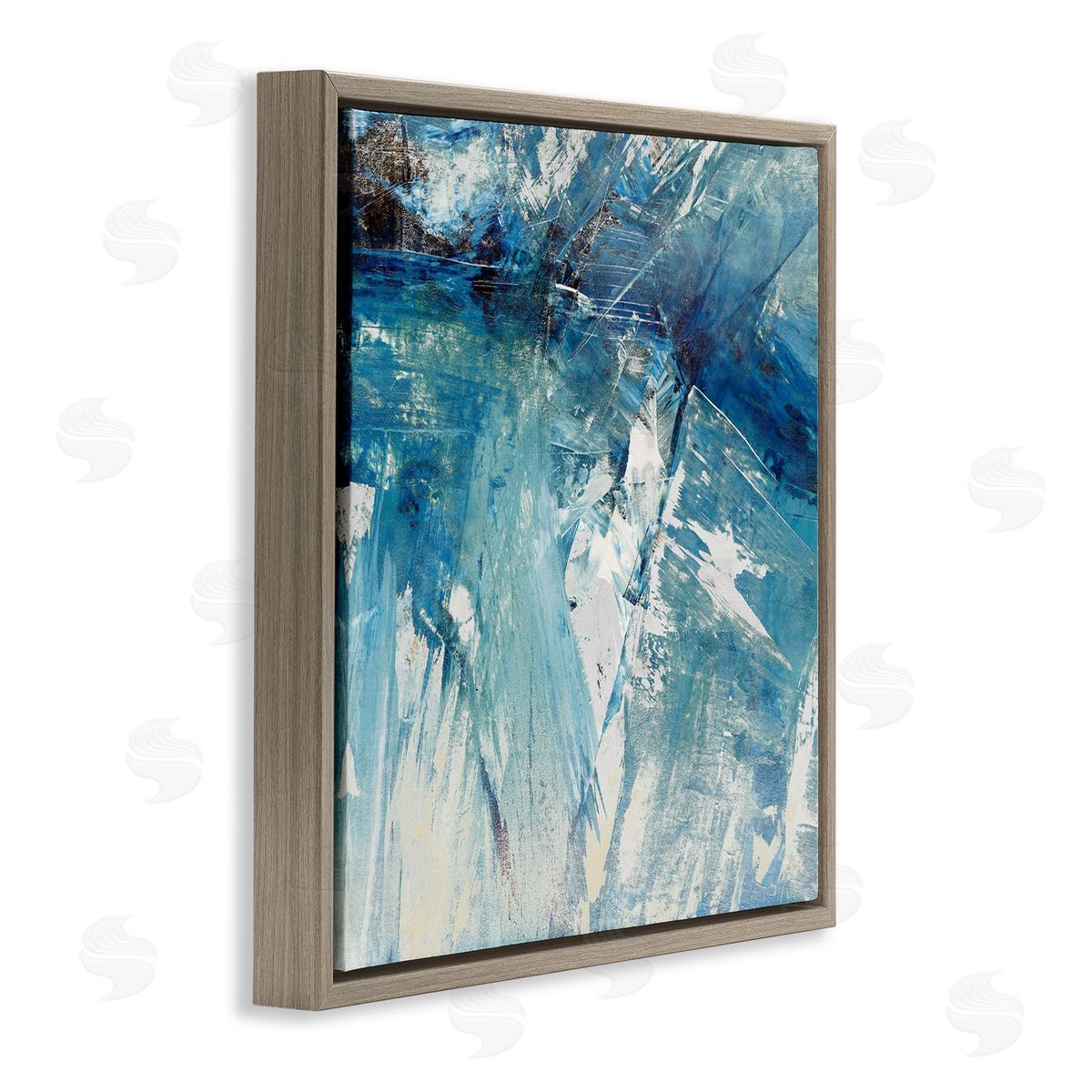 Sarah Stockstill Abstract Blue Paint Chaos Bold Rigid Movement Brown Floating Frame Canvas Wall Art Print