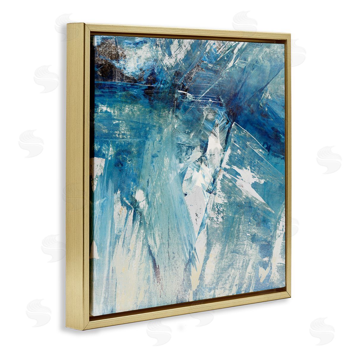Sarah Stockstill Abstract Blue Paint Chaos Bold Rigid Movement Gold Floating Frame Canvas Wall Art Print