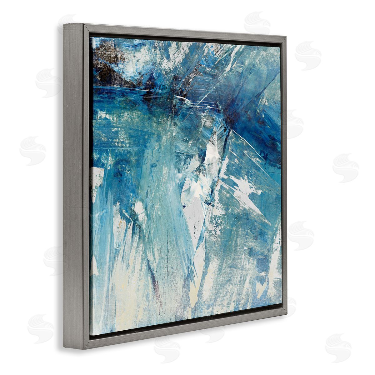 Sarah Stockstill Abstract Blue Paint Chaos Bold Rigid Movement Gray Floating Frame Canvas Wall Art Print