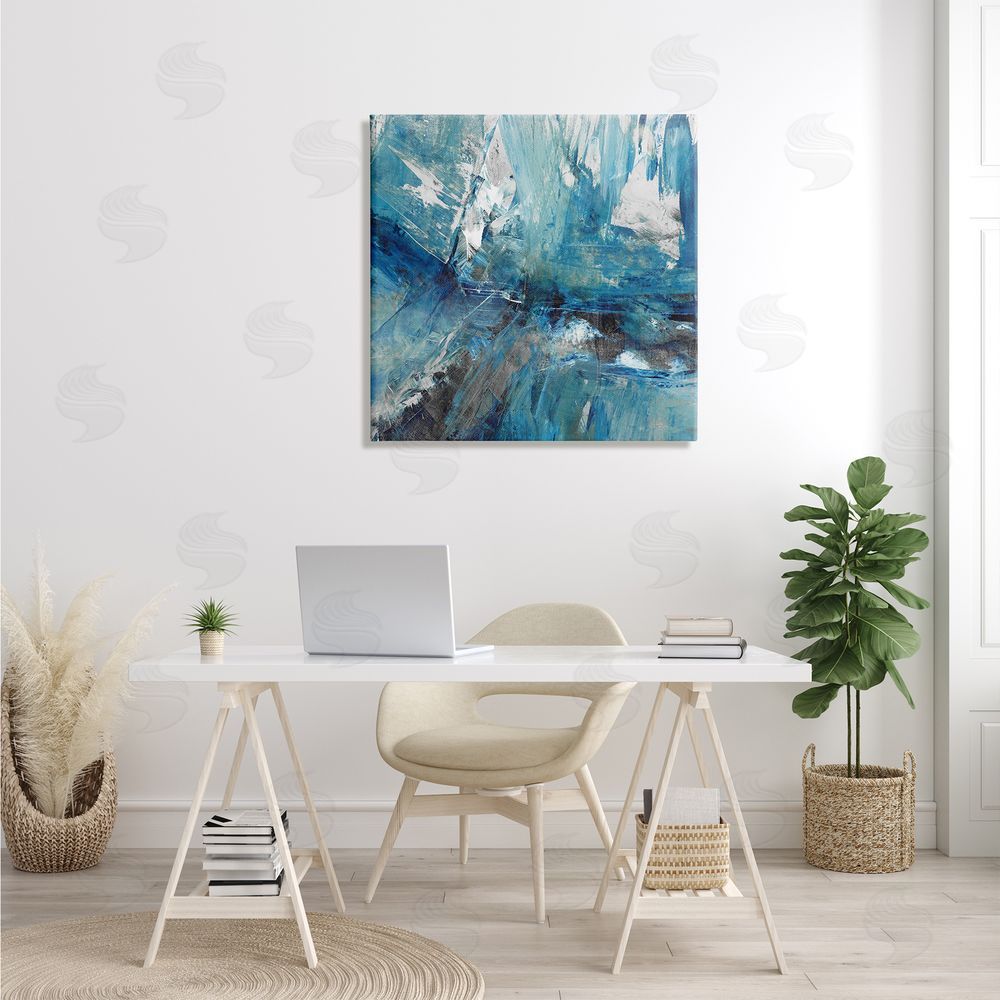 Sarah Stockstill Lively Blue Paint Movement Abstract Bold Composition Canvas Wall Art in Room