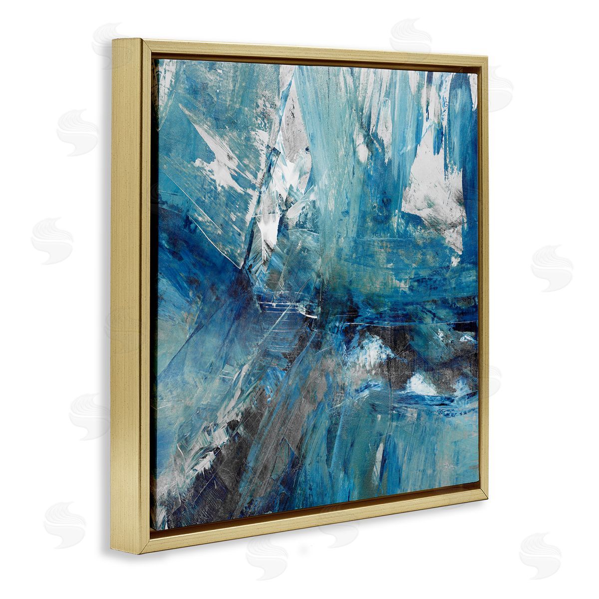 Sarah Stockstill Lively Blue Paint Movement Abstract Bold Composition Gold Floating Frame Canvas Wall Art Print