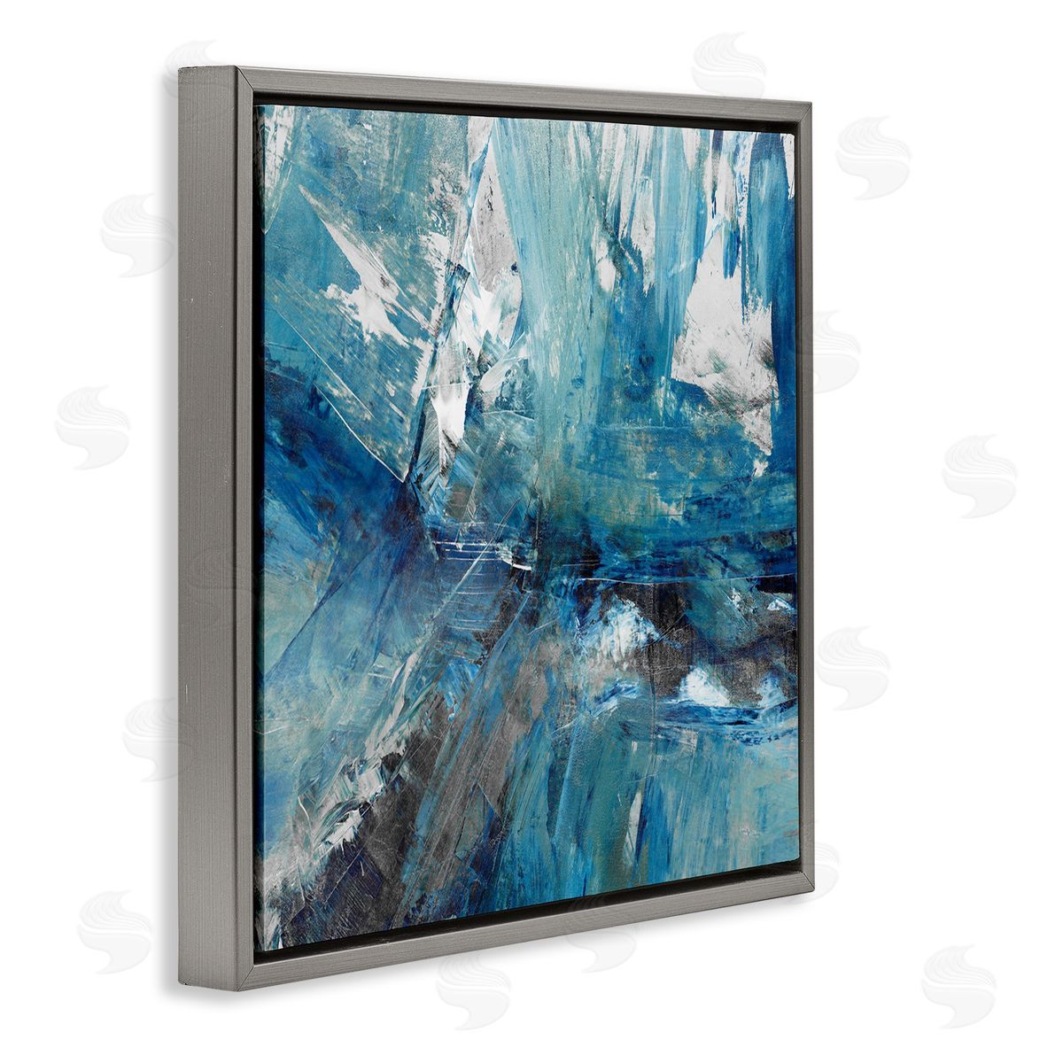 Sarah Stockstill Lively Blue Paint Movement Abstract Bold Composition Gray Floating Frame Canvas Wall Art Print