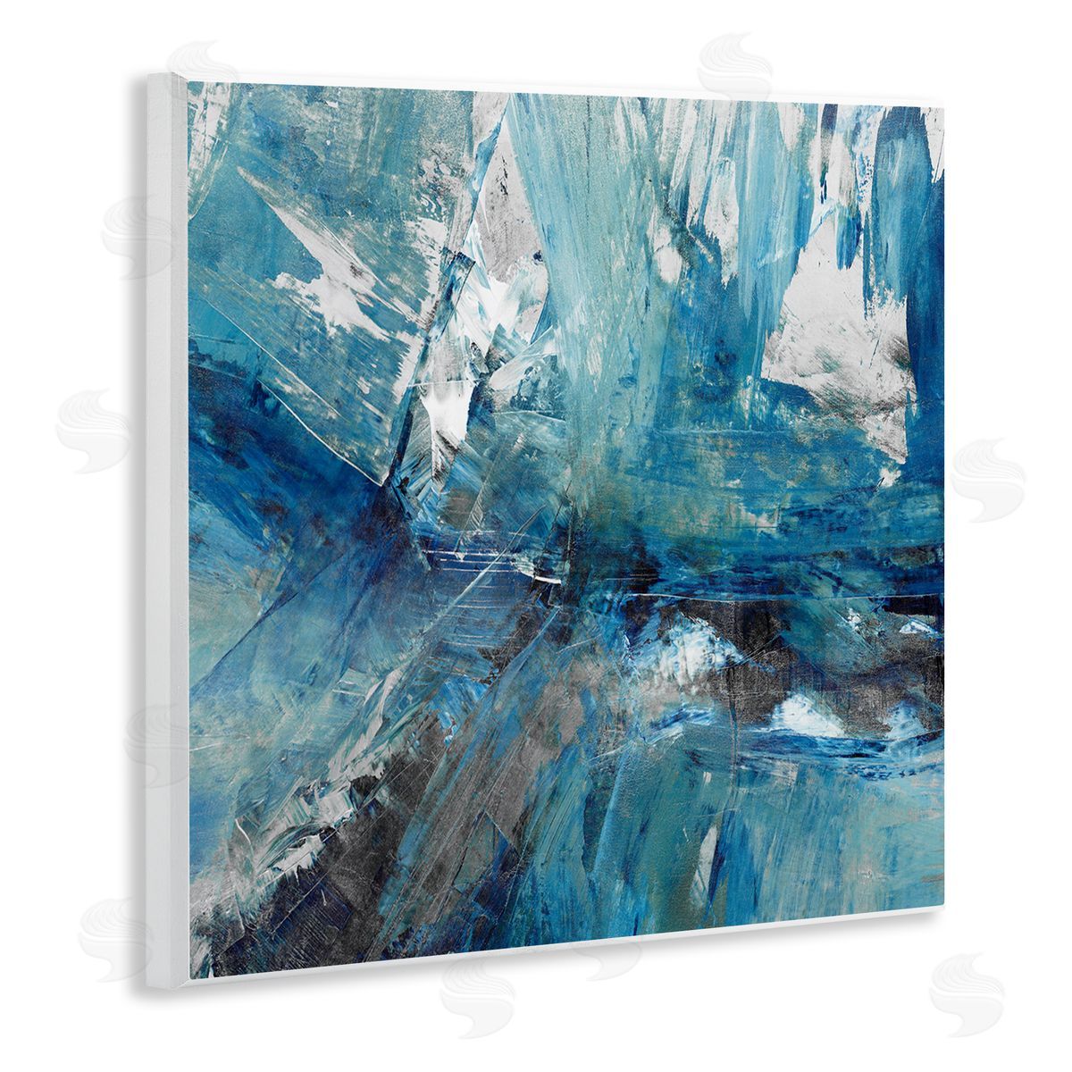 Sarah Stockstill Lively Blue Paint Movement Abstract Bold Composition Wooden Wall Plaque Art Print
