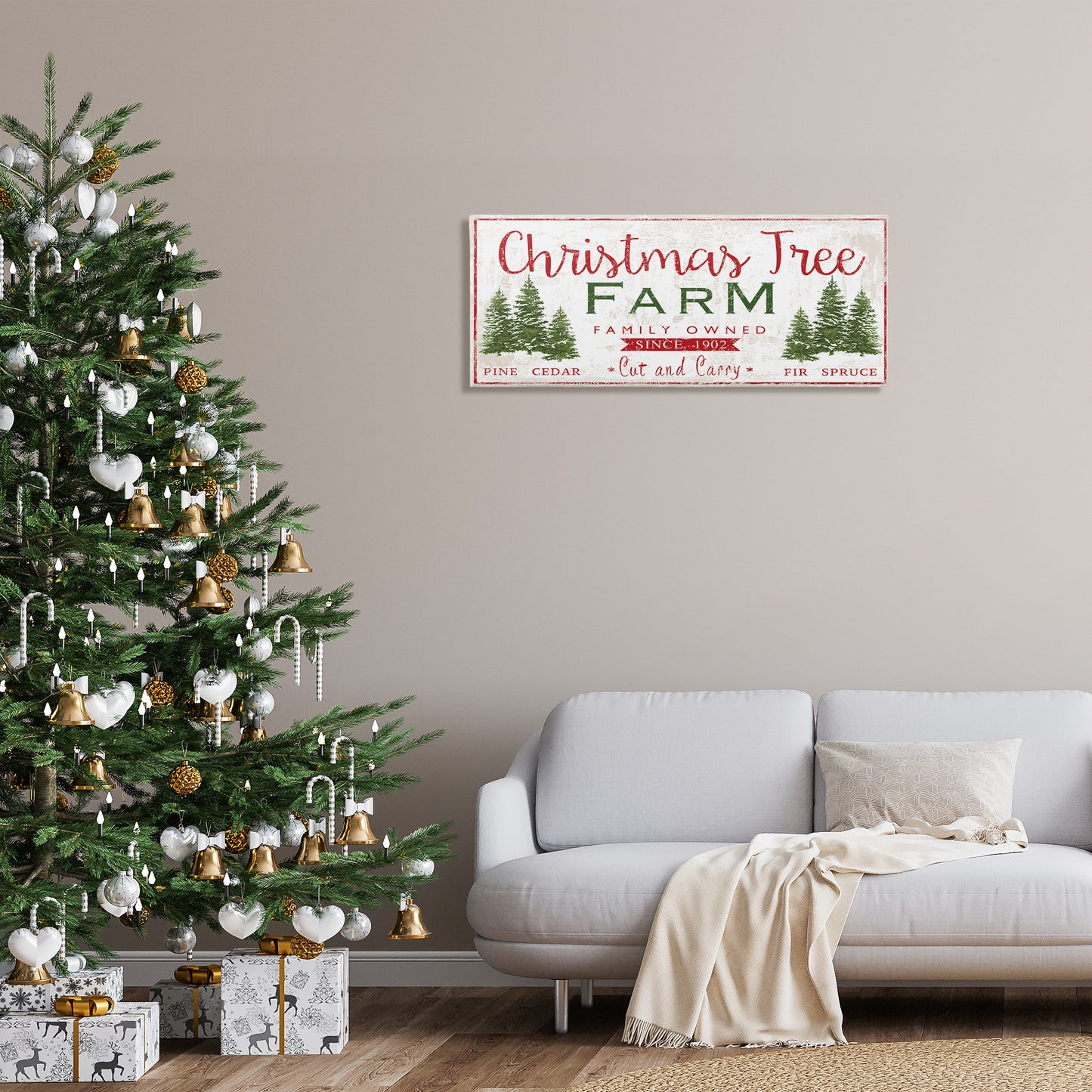 Vintage Christmas Tree Farm Canvas Wall Art in Room, Home Decor by P.S. Art