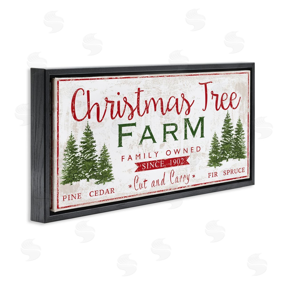 Vintage Christmas Tree Farm Black Floating Frame Canvas Wall Art, Home Decor by P.S. Art