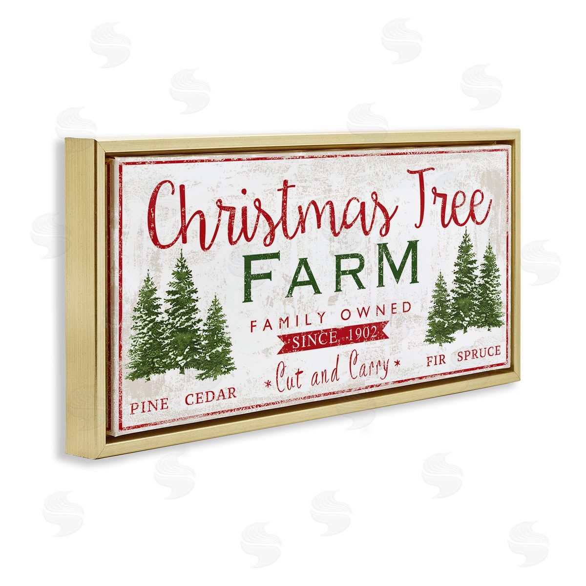 Vintage Christmas Tree Farm Gold Floating Frame Canvas Wall Art, Home Decor by P.S. Art