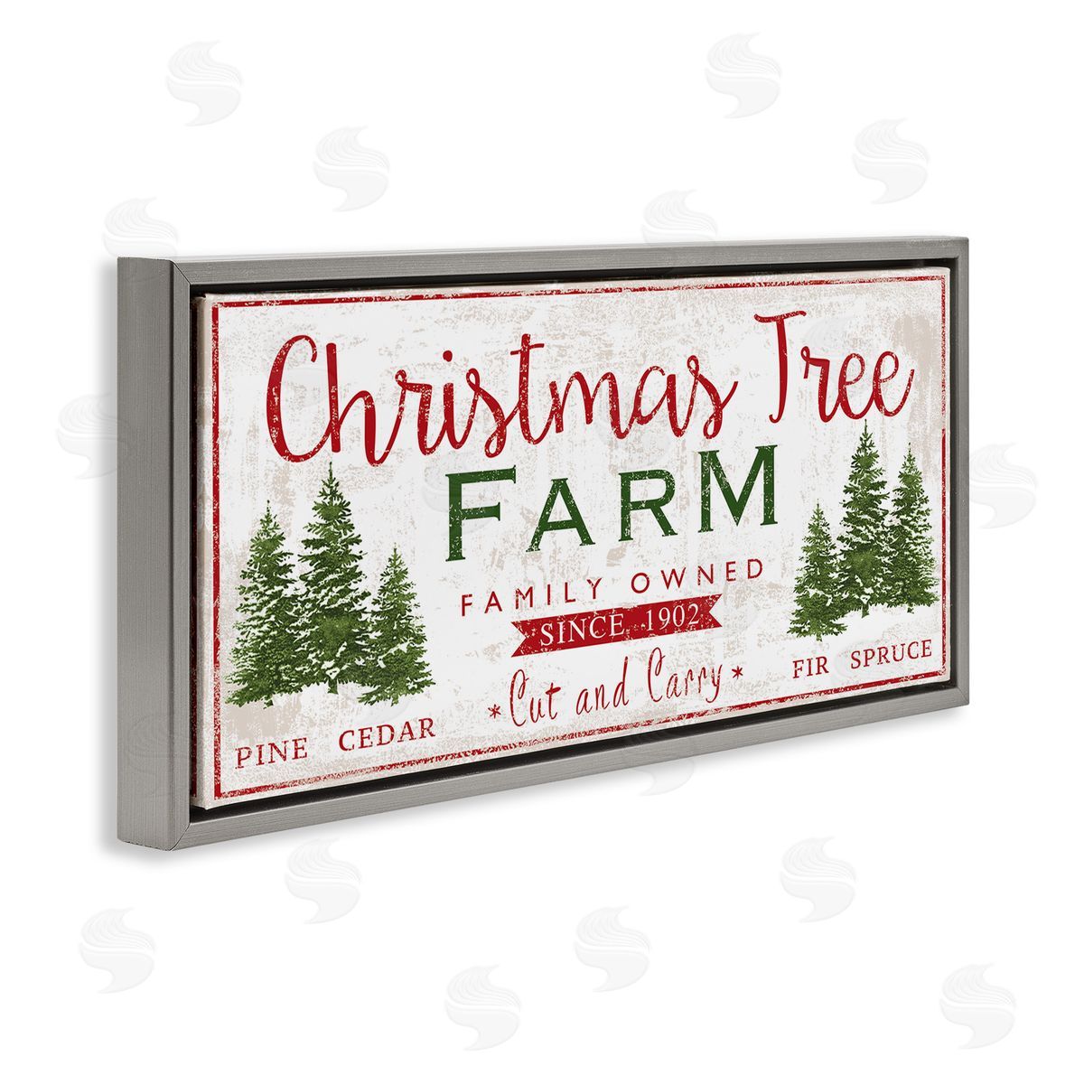 Vintage Christmas Tree Farm Grey Floating Frame Canvas Wall Art, Home Decor by P.S. Art