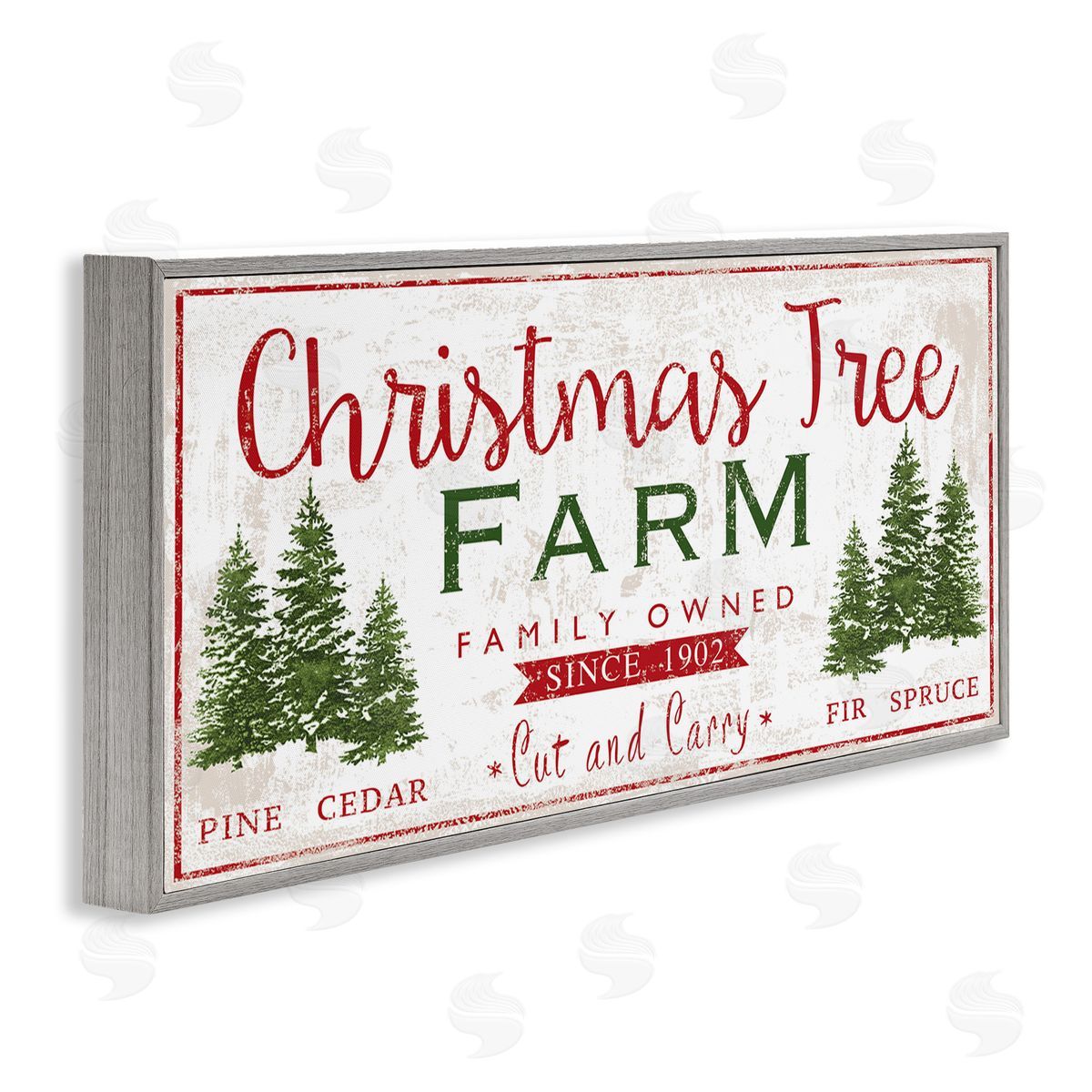 Vintage Christmas Tree Farm Grey Frame Print Wall Art, Home Decor by P.S. Art