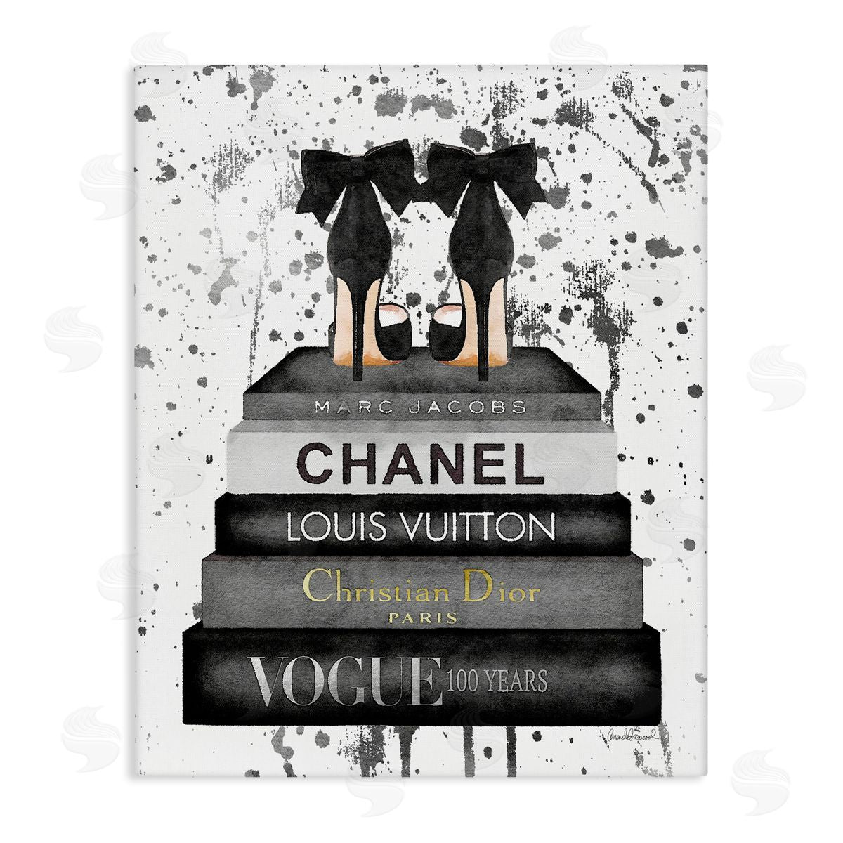 Glam Fashion Books & Heels Canvas Wall Art, Home Decor by Amanda Greenwood