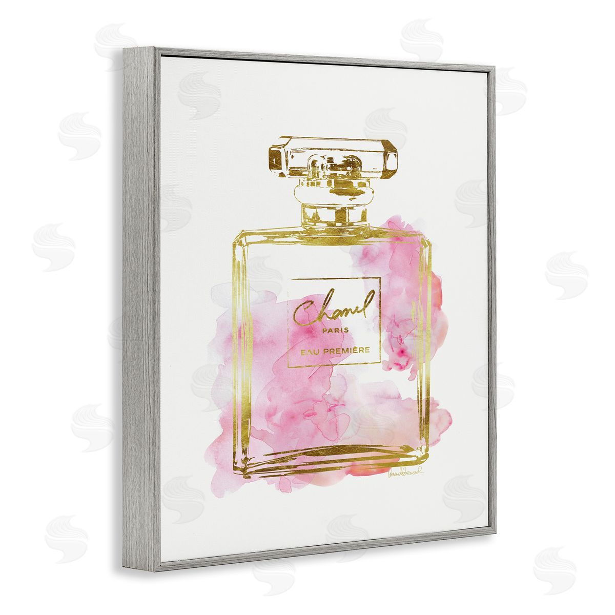 Glam Perfume Bottle Gold Pink Grey Frame Print Wall Art, Home Decor by Amanda Greenwood