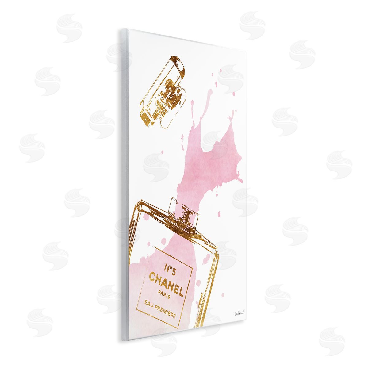 Glam Perfume Bottle Splash Pink Gold Wood Plaque Wall Art, Home Decor by Amanda Greenwood