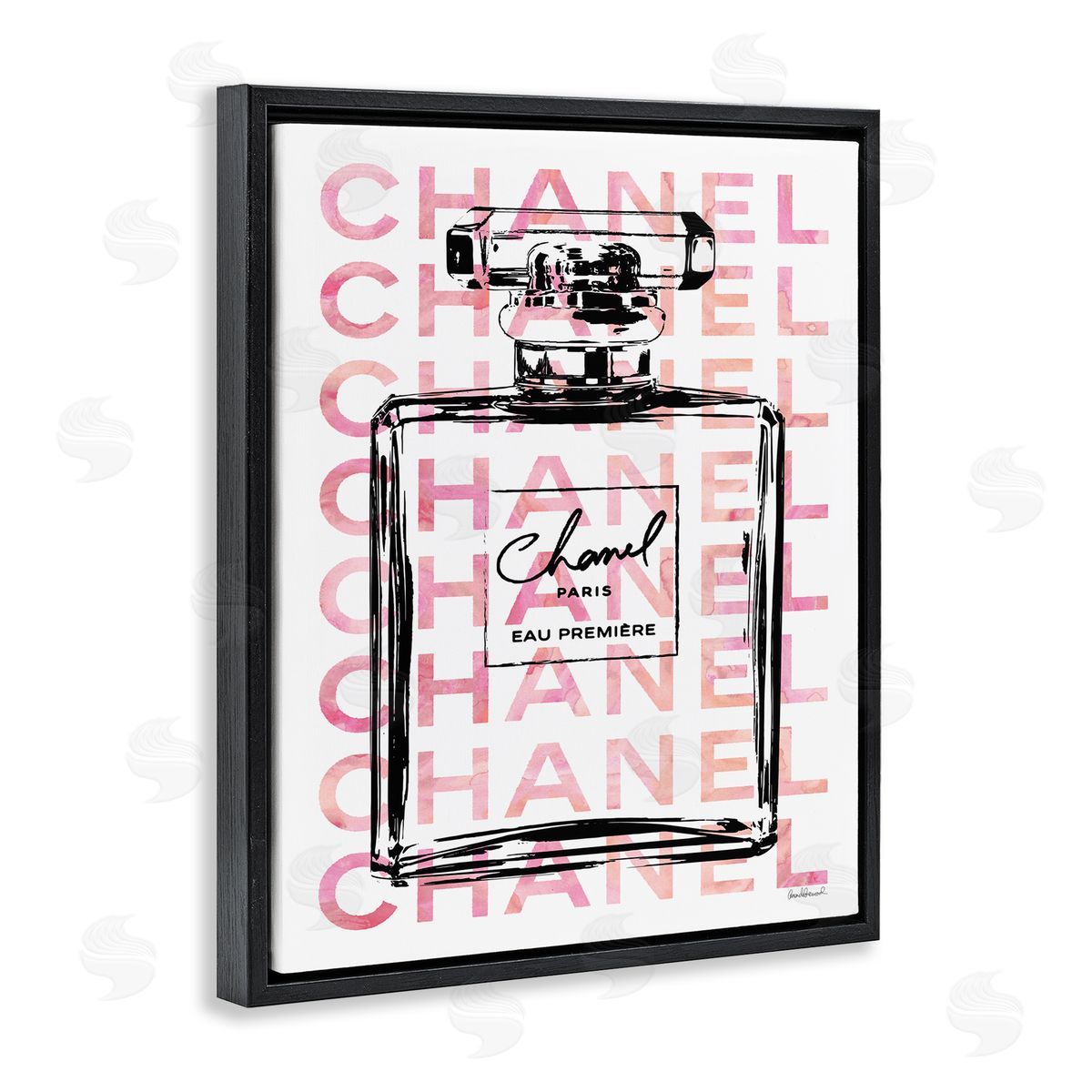 Glam Perfume Bottle Brand Text Black Floating Frame Canvas Wall Art, Home Decor by Amanda Greenwood