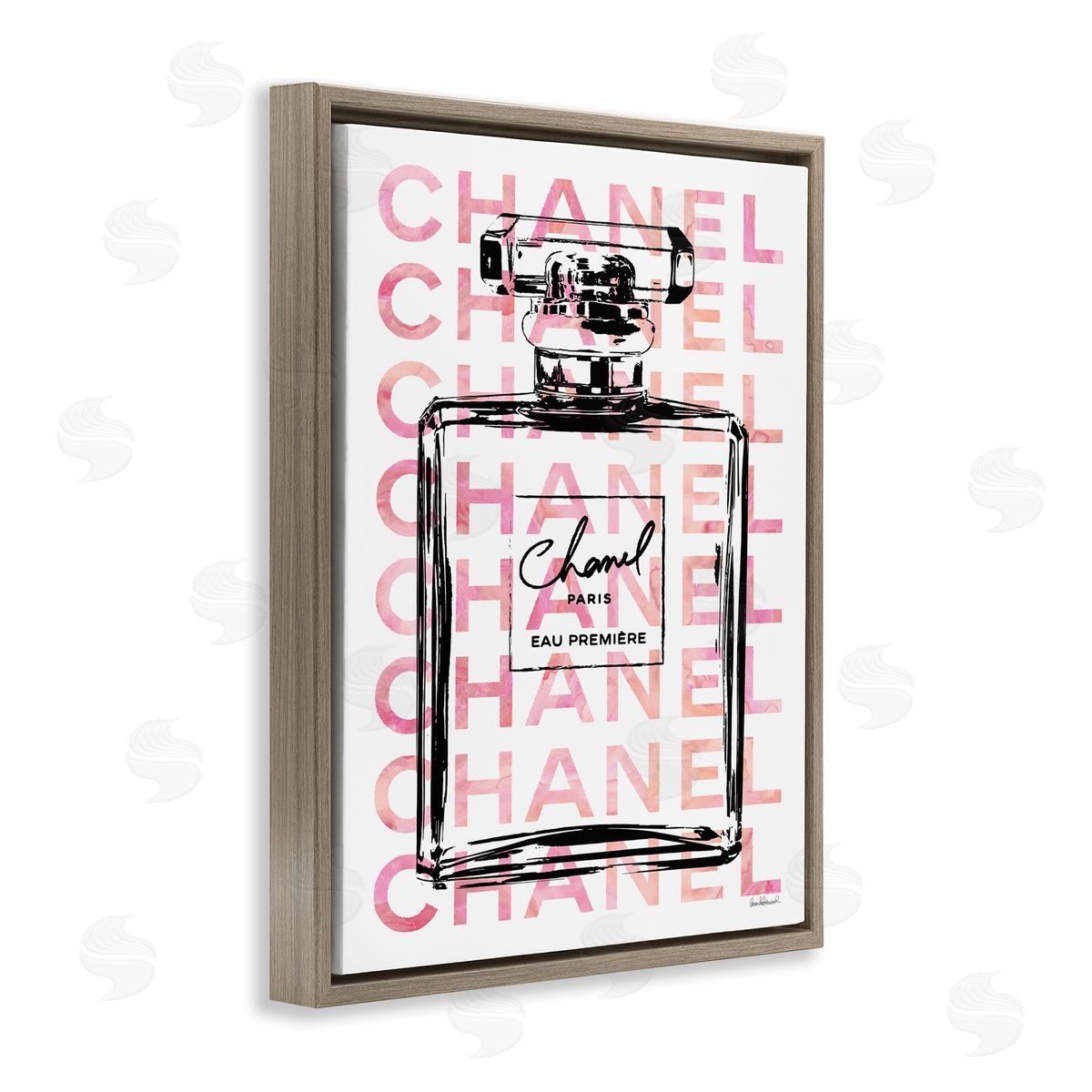 Glam Perfume Bottle Brand Text Brown Floating Frame Canvas Wall Art, Home Decor by Amanda Greenwood