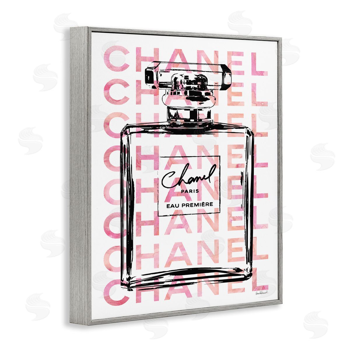 Glam Perfume Bottle Brand Text Grey Frame Print Wall Art, Home Decor by Amanda Greenwood
