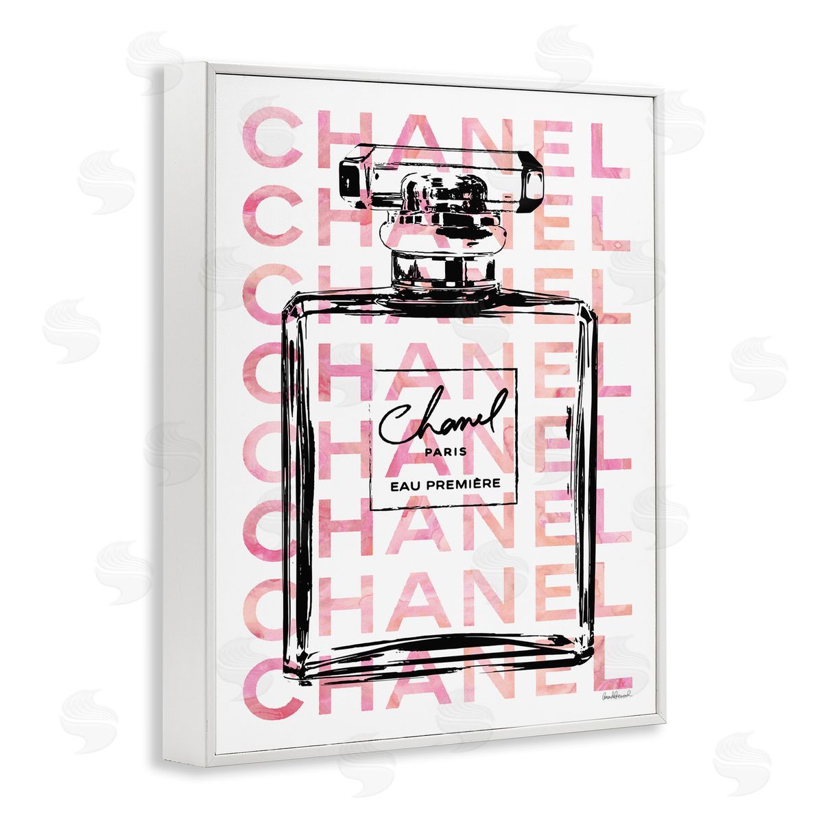 Glam Perfume Bottle Brand Text White Frame Print Wall Art, Home Decor by Amanda Greenwood