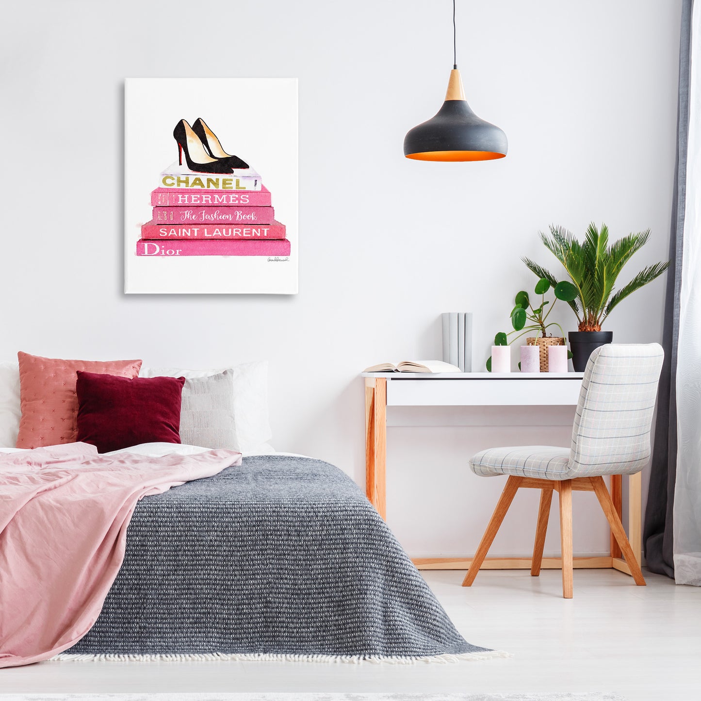 Glam Pink Fashion Books Pump Heels Canvas Wall Art in Room, Home Decor by Amanda Greenwood