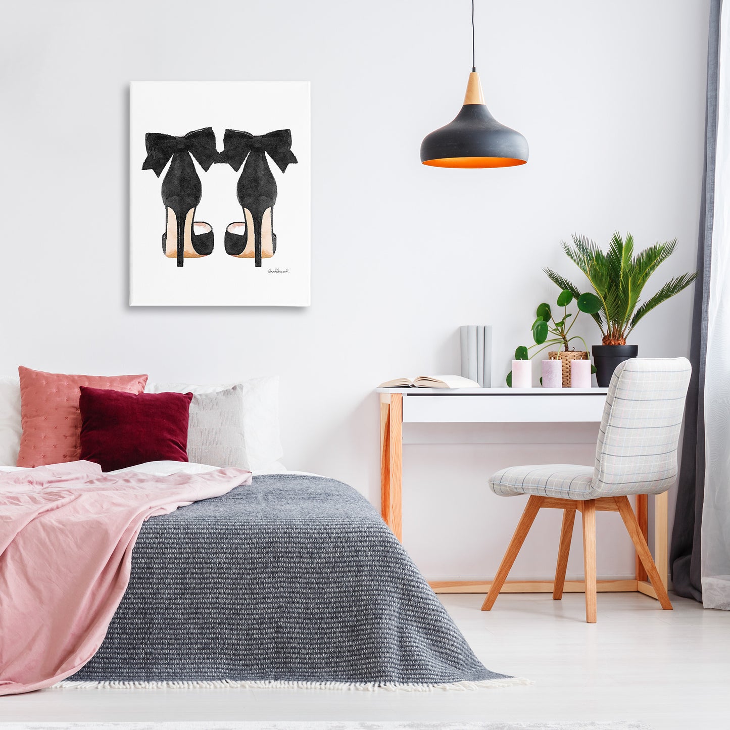 Glam Pumps Heels With Black Bow Canvas Wall Art in Room, Home Decor by Amanda Greenwood