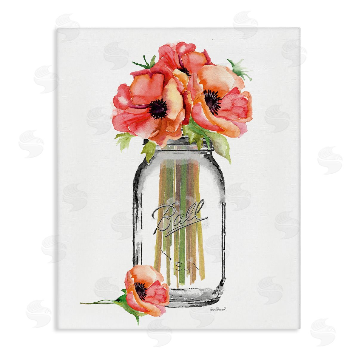 Mason Jar Poppies Canvas Wall Art, Home Decor by Amanda Greenwood