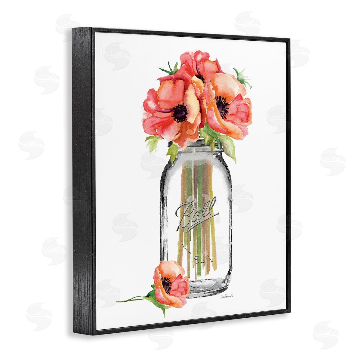 Mason Jar Poppies Black Frame Print Wall Art, Home Decor by Amanda Greenwood