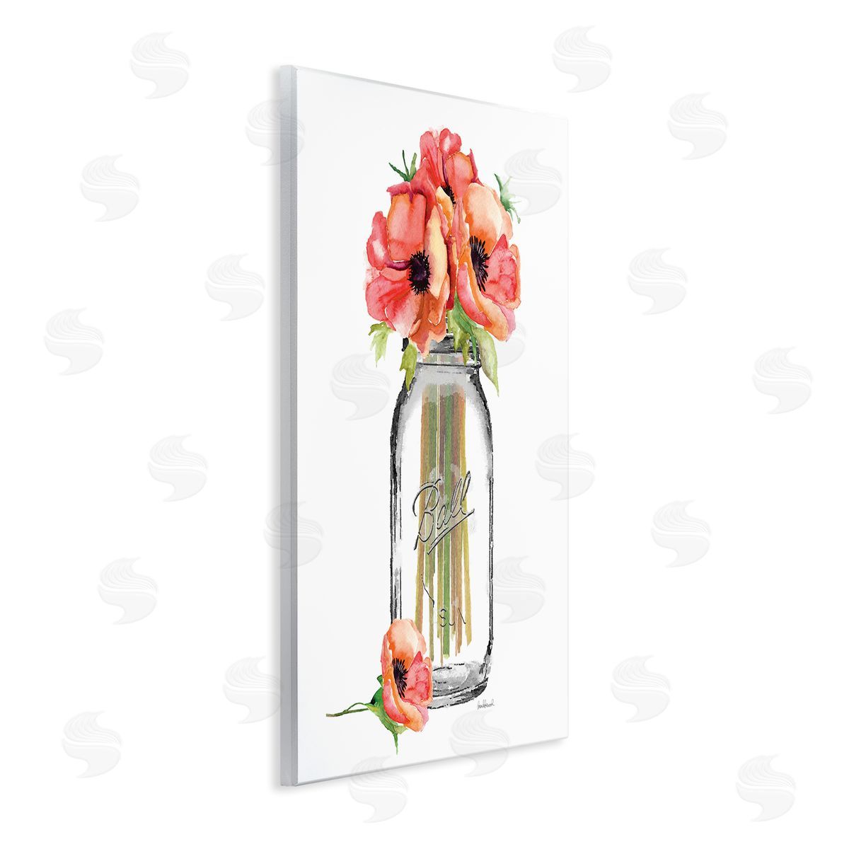 Mason Jar Poppies Wood Plaque Wall Art, Home Decor by Amanda Greenwood