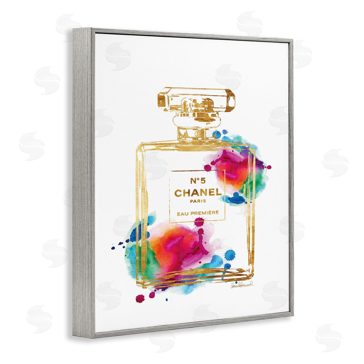 Fashion Perfume Gold Accent Grey Frame Print Wall Art, Home Decor by Amanda Greenwood