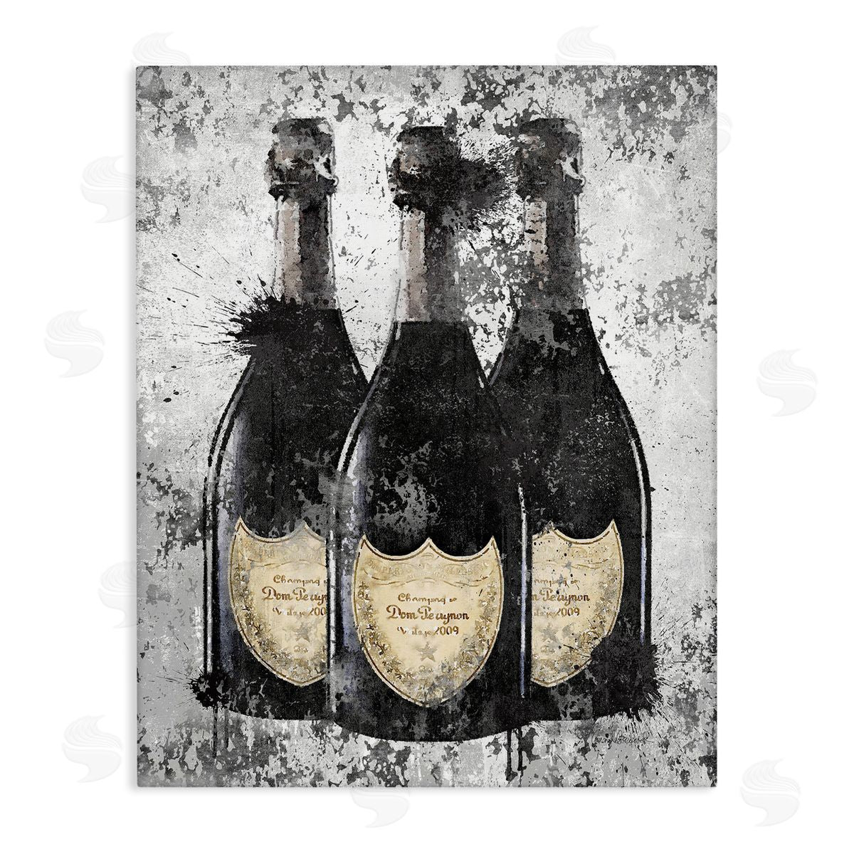 Champagne Bottles Grey & Gold Canvas Wall Art, Home Decor by Amanda Greenwood