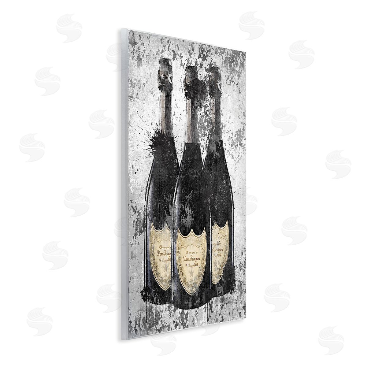 Champagne Bottles Grey & Gold Wood Plaque Wall Art, Home Decor by Amanda Greenwood