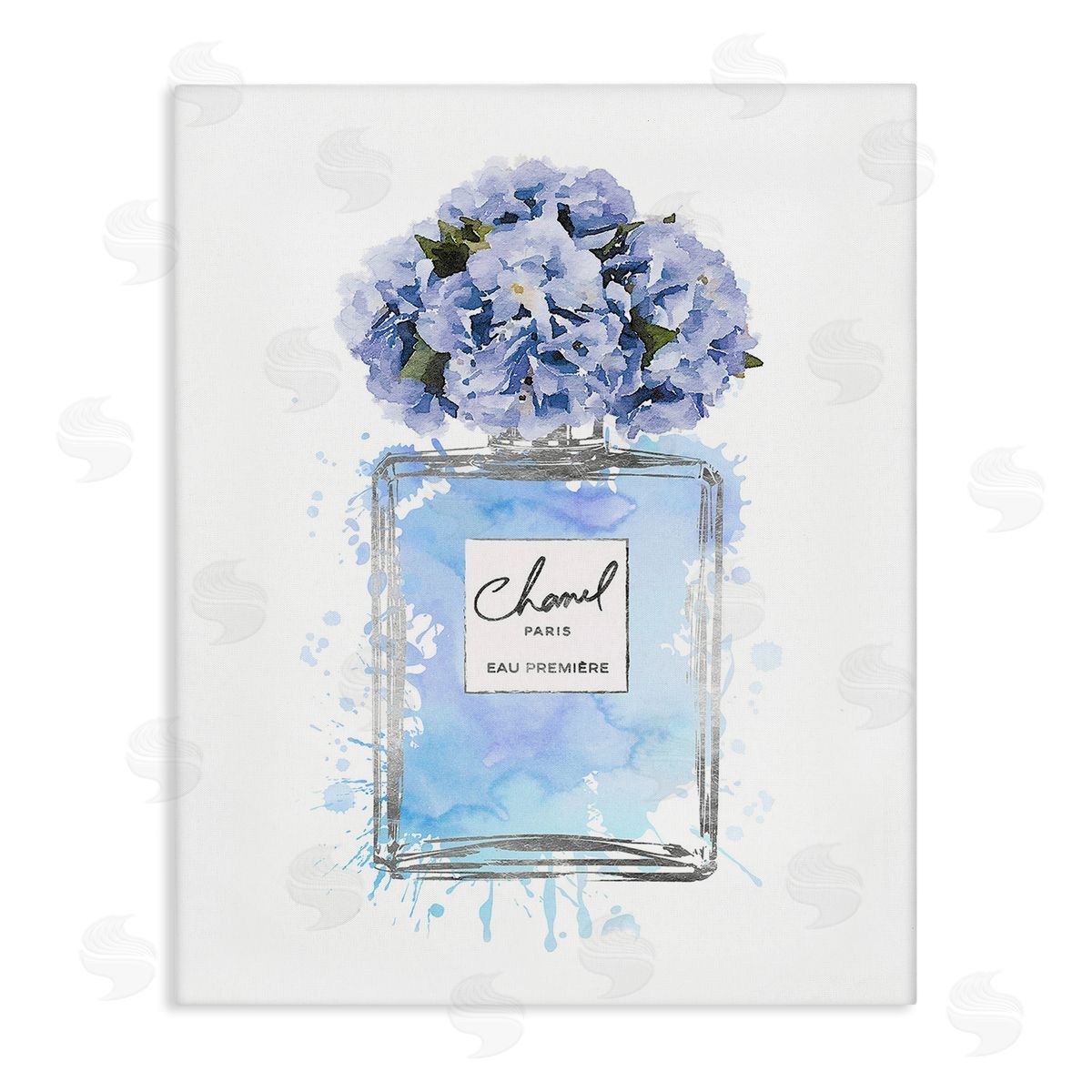 Blue Flowers Perfume Bottle Canvas Wall Art, Home Decor by Amanda Greenwood