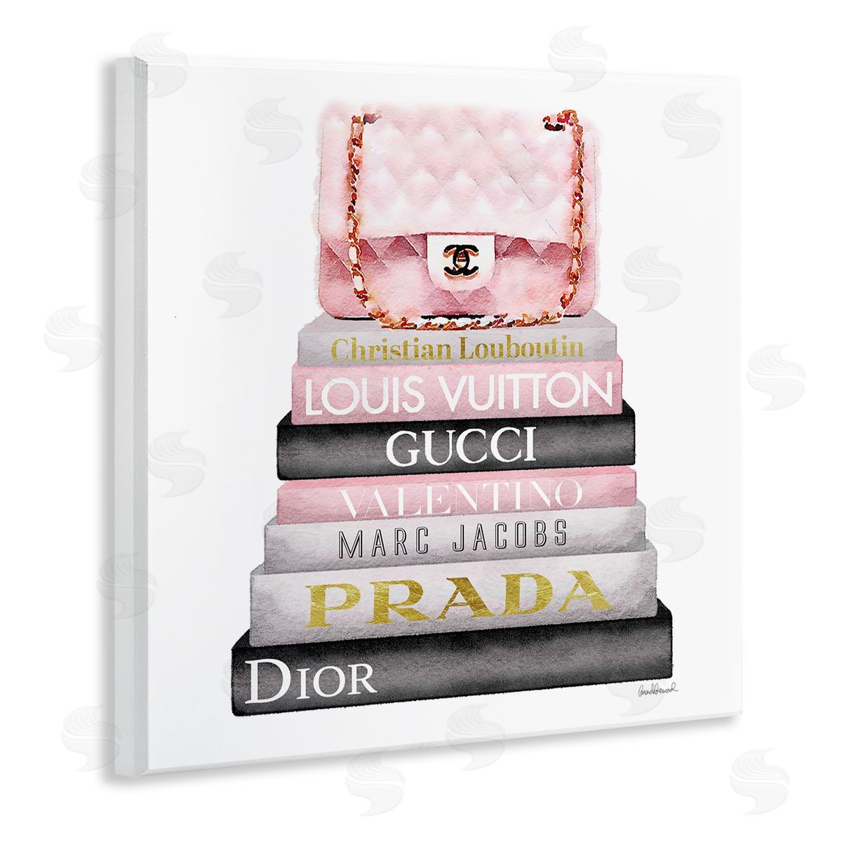 Watercolor High Fashion Bookstack Wood Plaque Wall Art, Home Decor by Amanda Greenwood