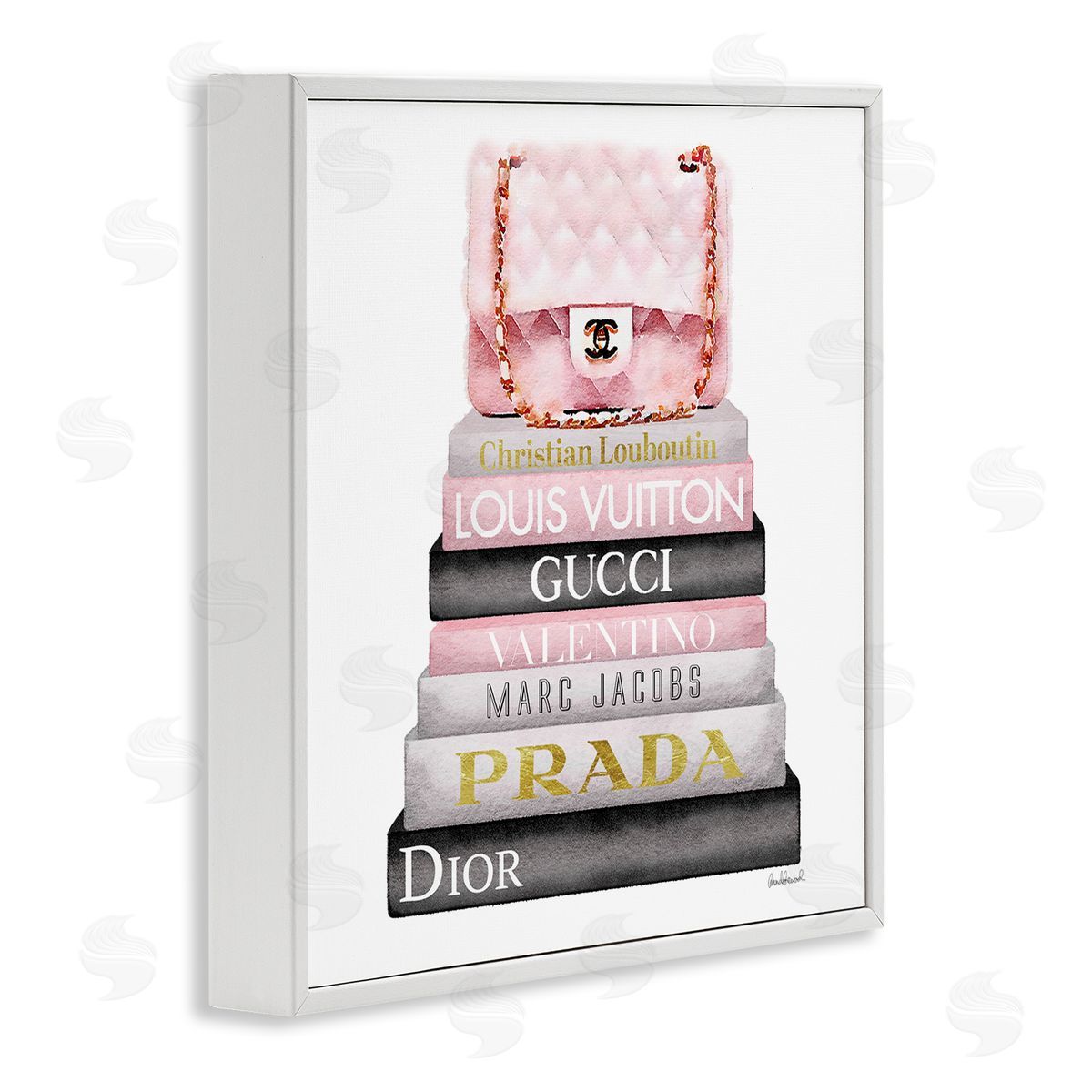 Watercolor High Fashion Bookstack White Frame Print Wall Art, Home Decor by Amanda Greenwood