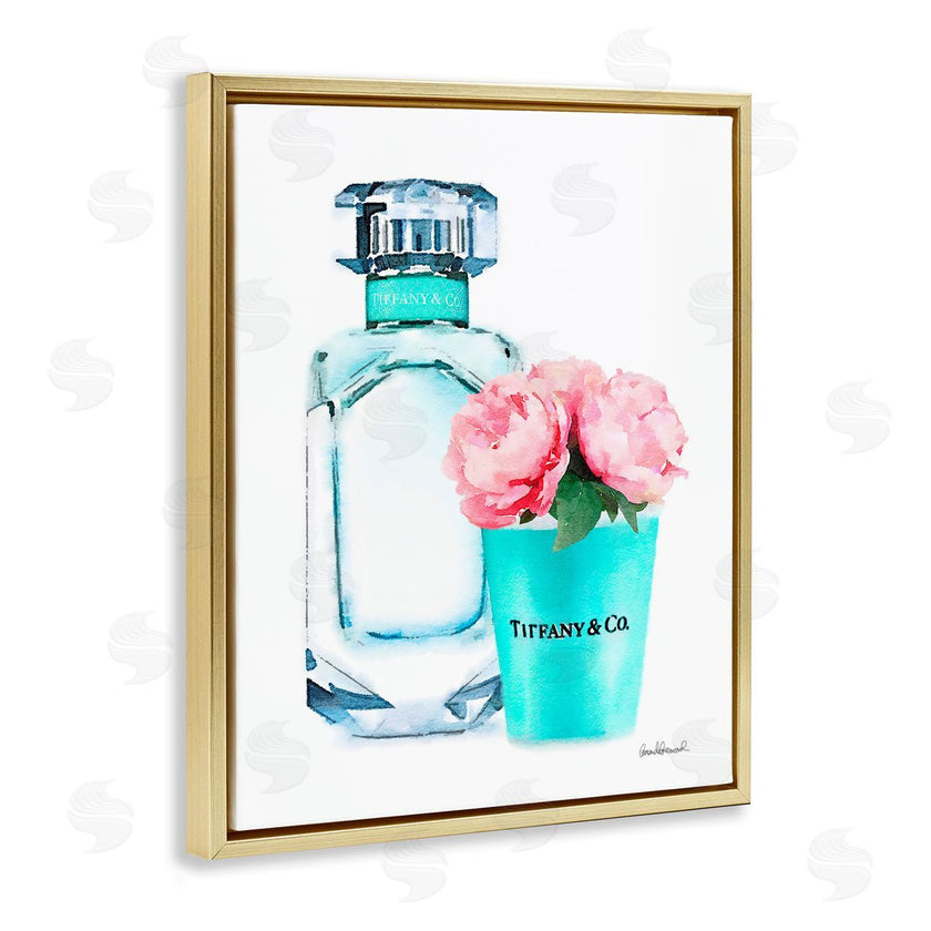 Amanda Greenwood | Teal Perfume Bottle and Peonies