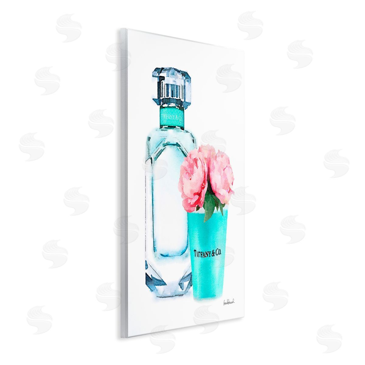 Teal Perfume Bottle and Peonies Wood Plaque Wall Art, Home Decor by Amanda Greenwood