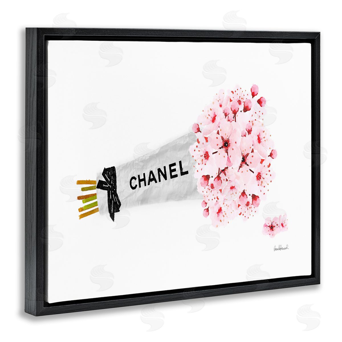 Fashion Wrapped Cherry Blossoms Black Floating Frame Canvas Wall Art, Home Decor by Amanda Greenwood