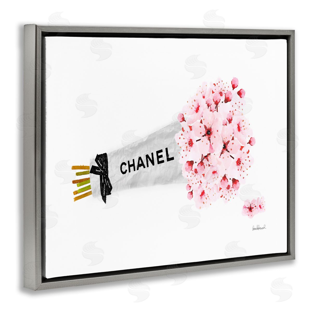Fashion Wrapped Cherry Blossoms Grey Floating Frame Canvas Wall Art, Home Decor by Amanda Greenwood