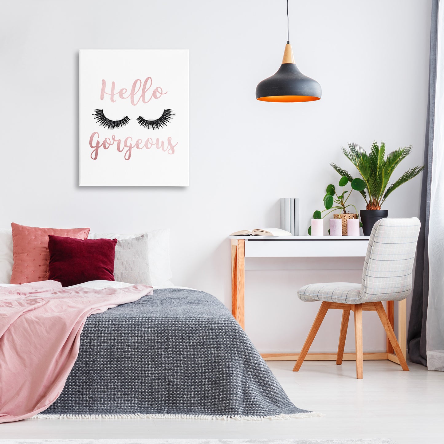 Hello Gorgeous Black Eyelashes Canvas Wall Art in Room, Home Decor by Amanda Greenwood