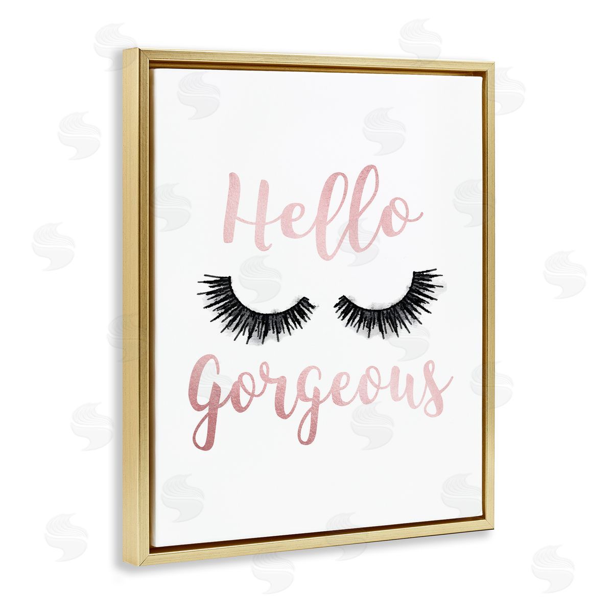 Hello Gorgeous Black Eyelashes Gold Floating Frame Canvas Wall Art, Home Decor by Amanda Greenwood