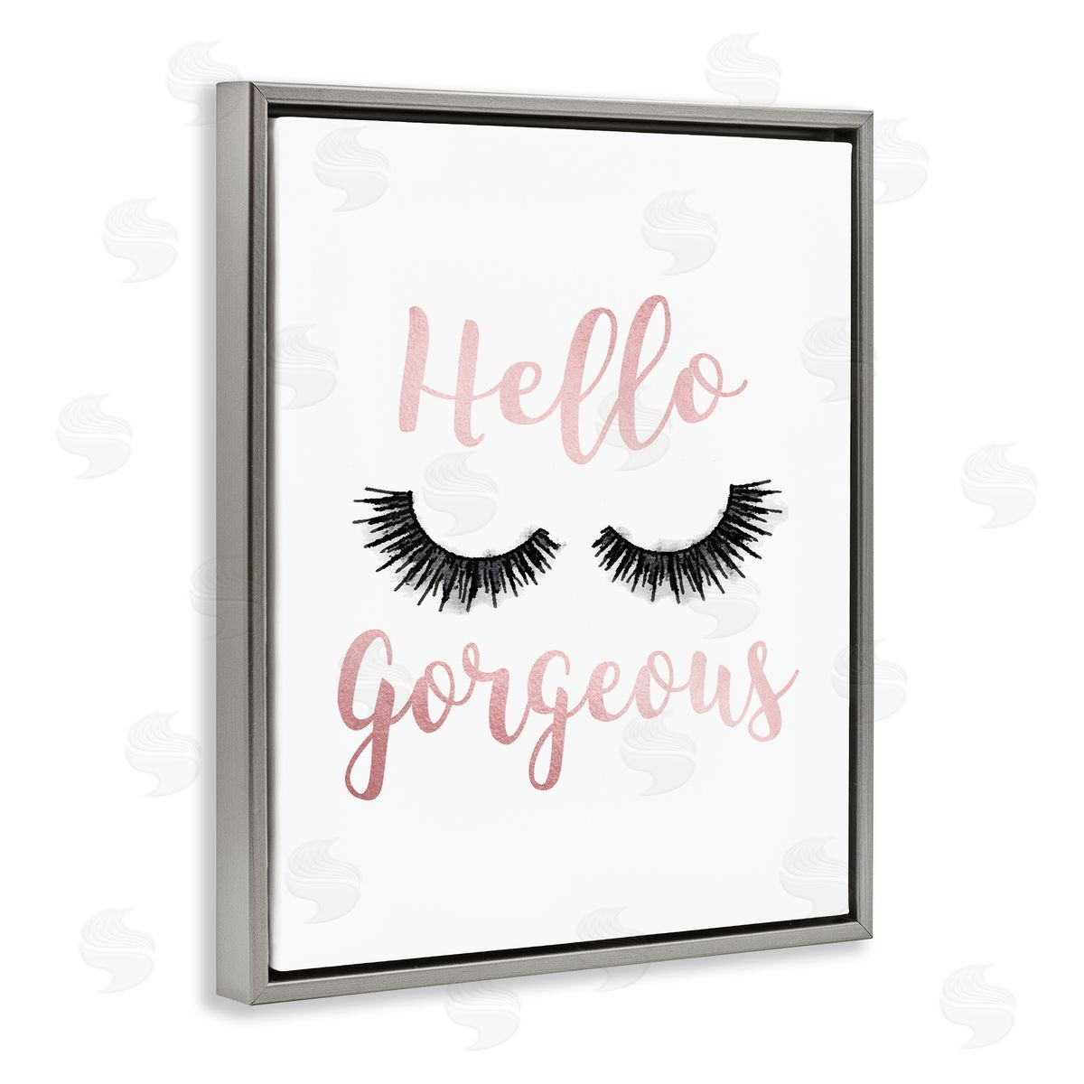 Hello Gorgeous Black Eyelashes Grey Floating Frame Canvas Wall Art, Home Decor by Amanda Greenwood