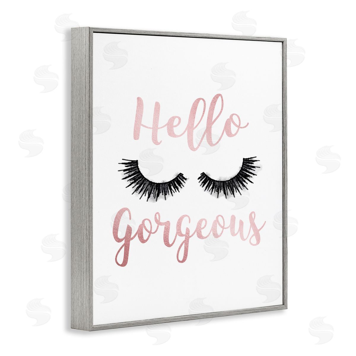 Hello Gorgeous Black Eyelashes Grey Frame Print Wall Art, Home Decor by Amanda Greenwood