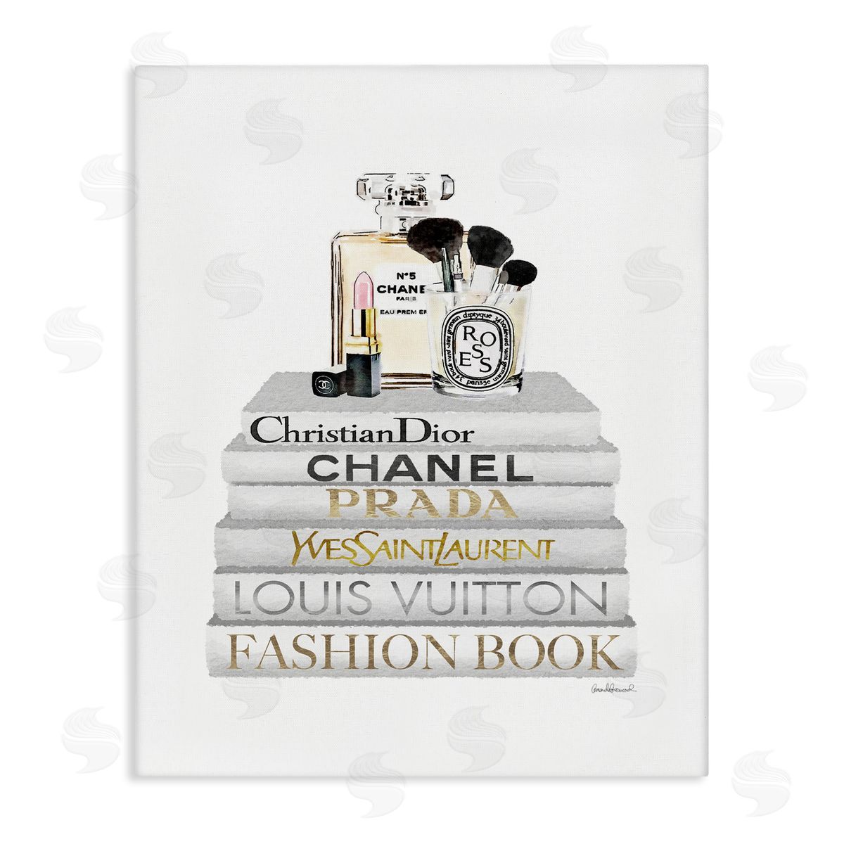 Bookstack with Makeup Accessories Canvas Wall Art, Home Decor by Amanda Greenwood
