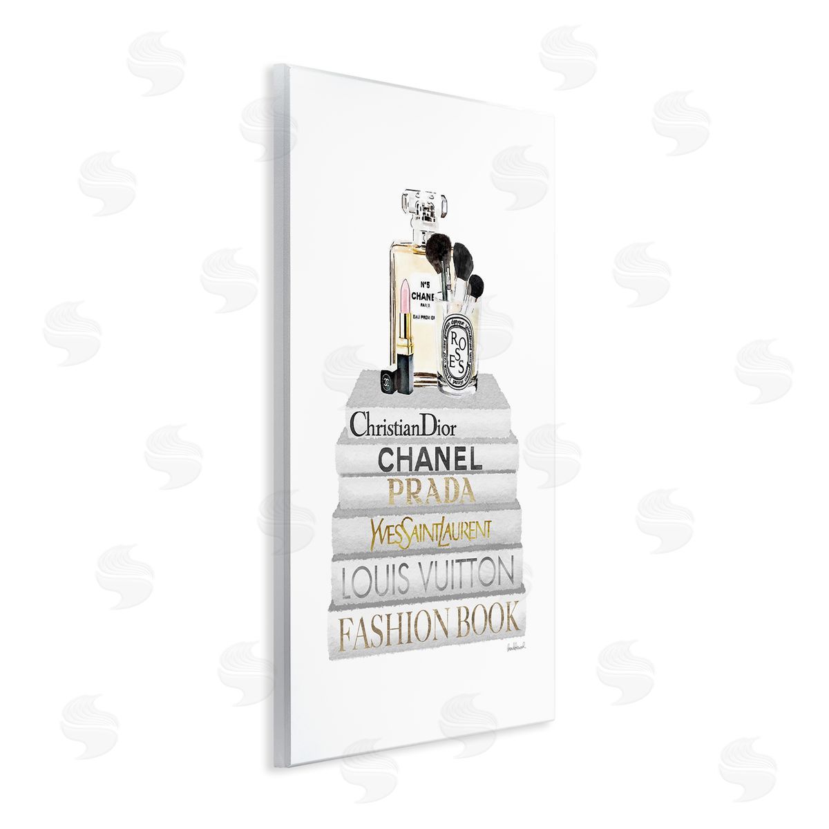 Bookstack with Makeup Accessories Wood Plaque Wall Art, Home Decor by Amanda Greenwood