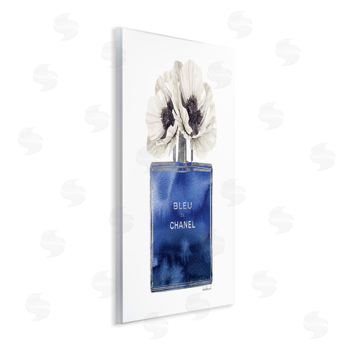 Blue Watercolor Floral Perfume Wood Plaque Wall Art, Home Decor by Amanda Greenwood