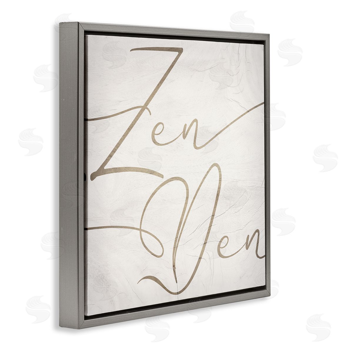 Stupell Studio Zen Den Phrase Minimal Rustic Cursive Typography Gray Floating Frame Canvas Wall Art Print