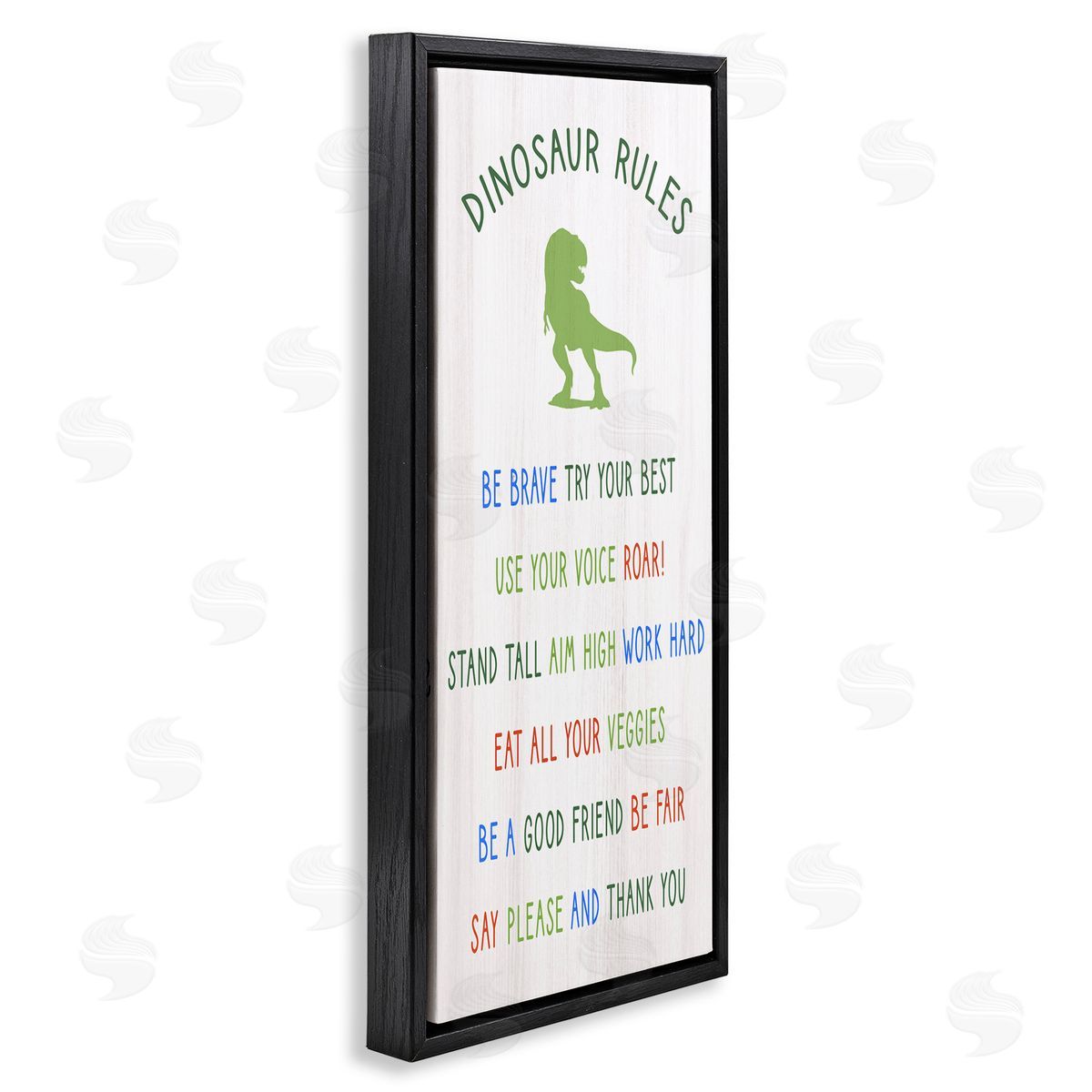 Dinosaur Rules Kids List Black Floating Frame Canvas Wall Art, Home Decor by Stupell Studio