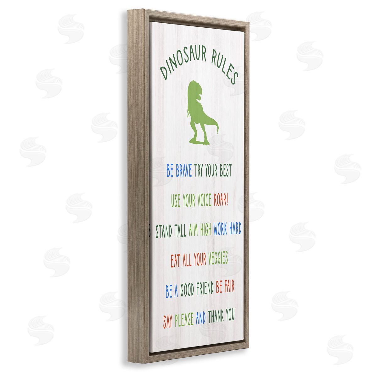Dinosaur Rules Kids List Brown Floating Frame Canvas Wall Art, Home Decor by Stupell Studio
