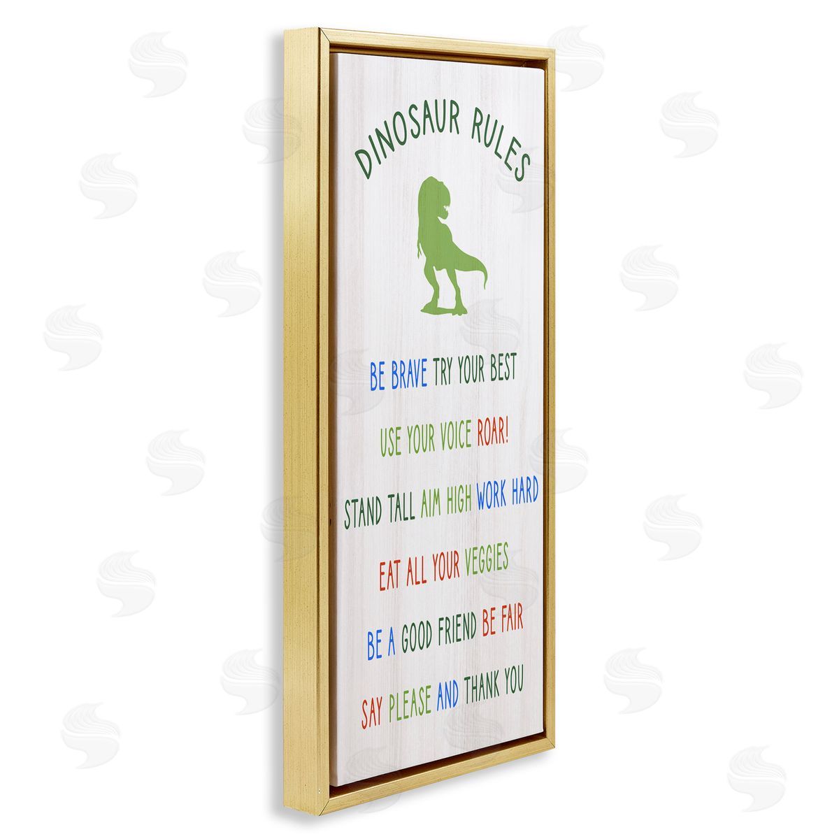 Dinosaur Rules Kids List Gold Floating Frame Canvas Wall Art, Home Decor by Stupell Studio