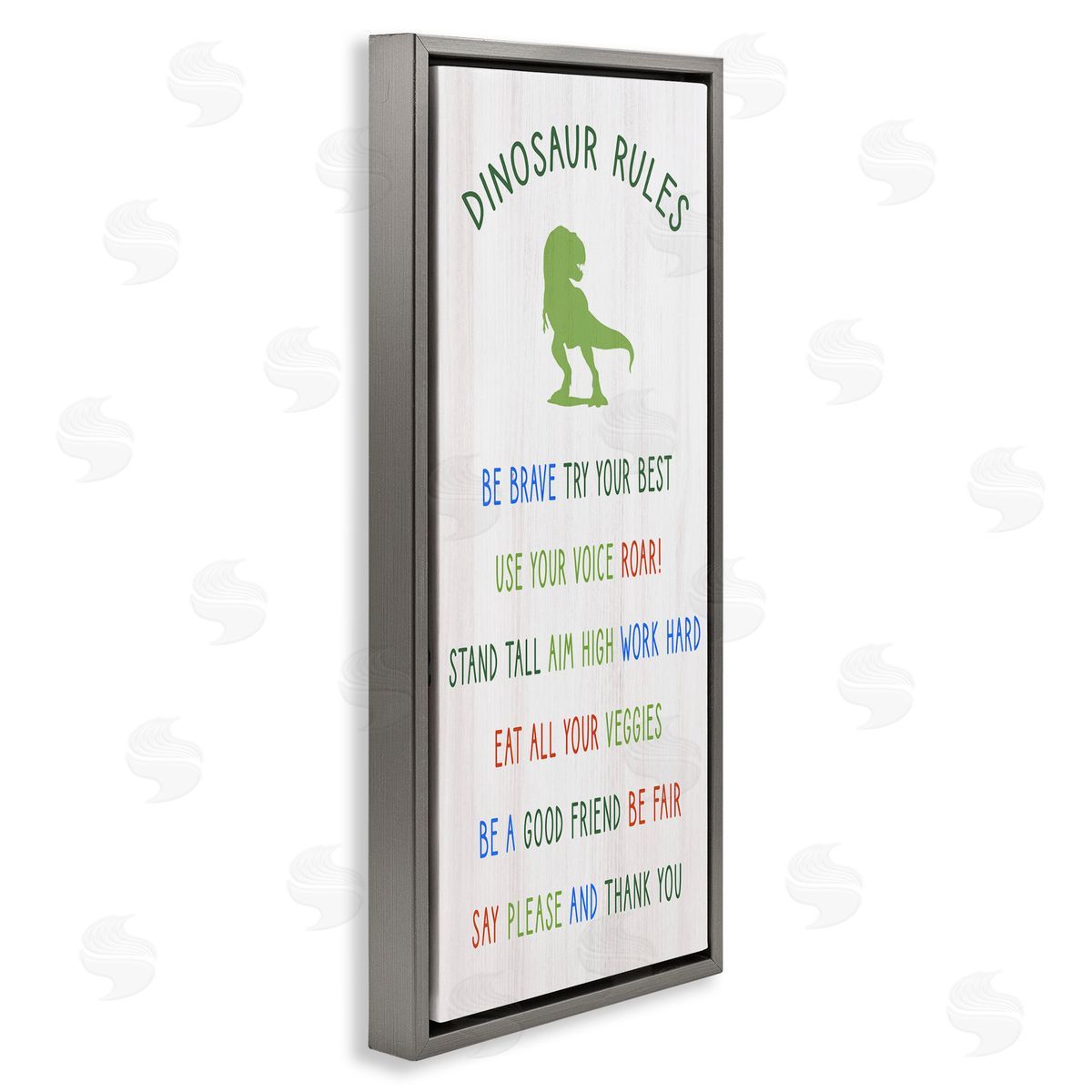 Dinosaur Rules Kids List Grey Floating Frame Canvas Wall Art, Home Decor by Stupell Studio