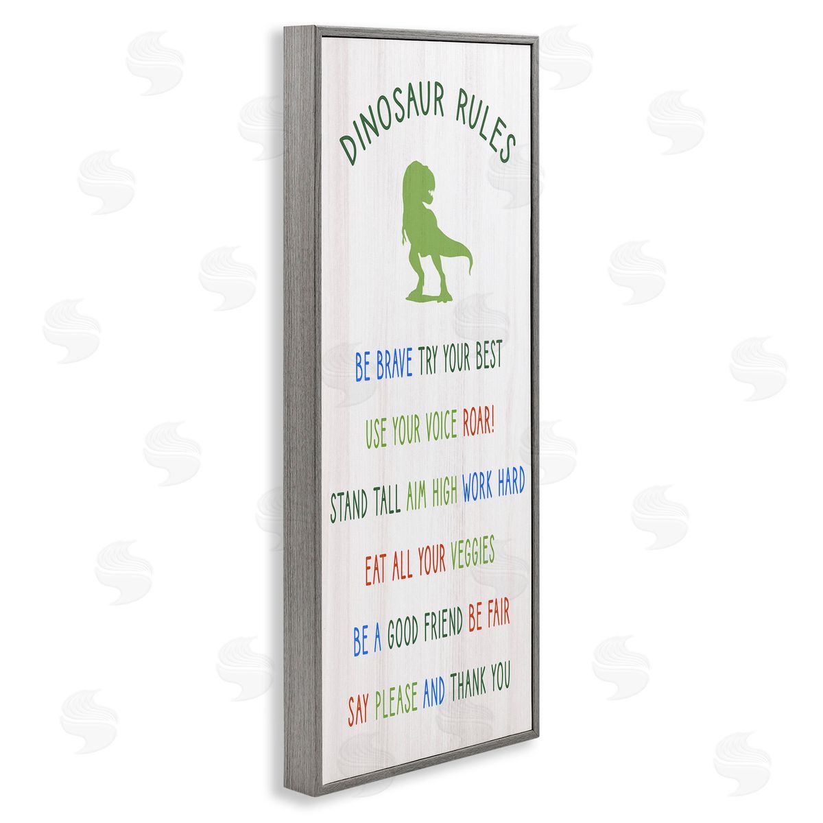Dinosaur Rules Kids List Grey Frame Print Wall Art, Home Decor by Stupell Studio